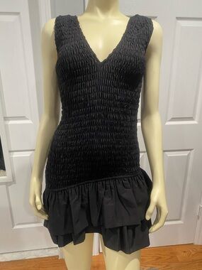 Zara Black  V-Neck Ruffle Hem mini Dress/ Size XS